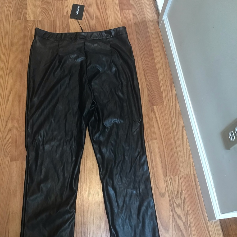 Leather straight leg pants.